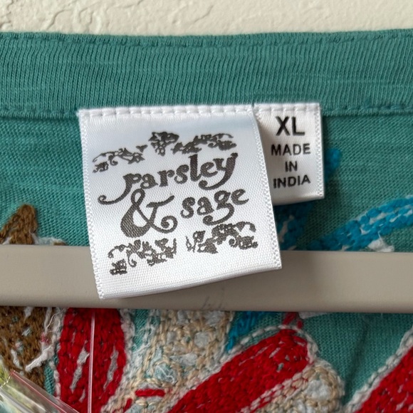 Parsley & Sage Teal Embroidered Tunic NWT Size XL 100% Cotton - Picture 2 of 9